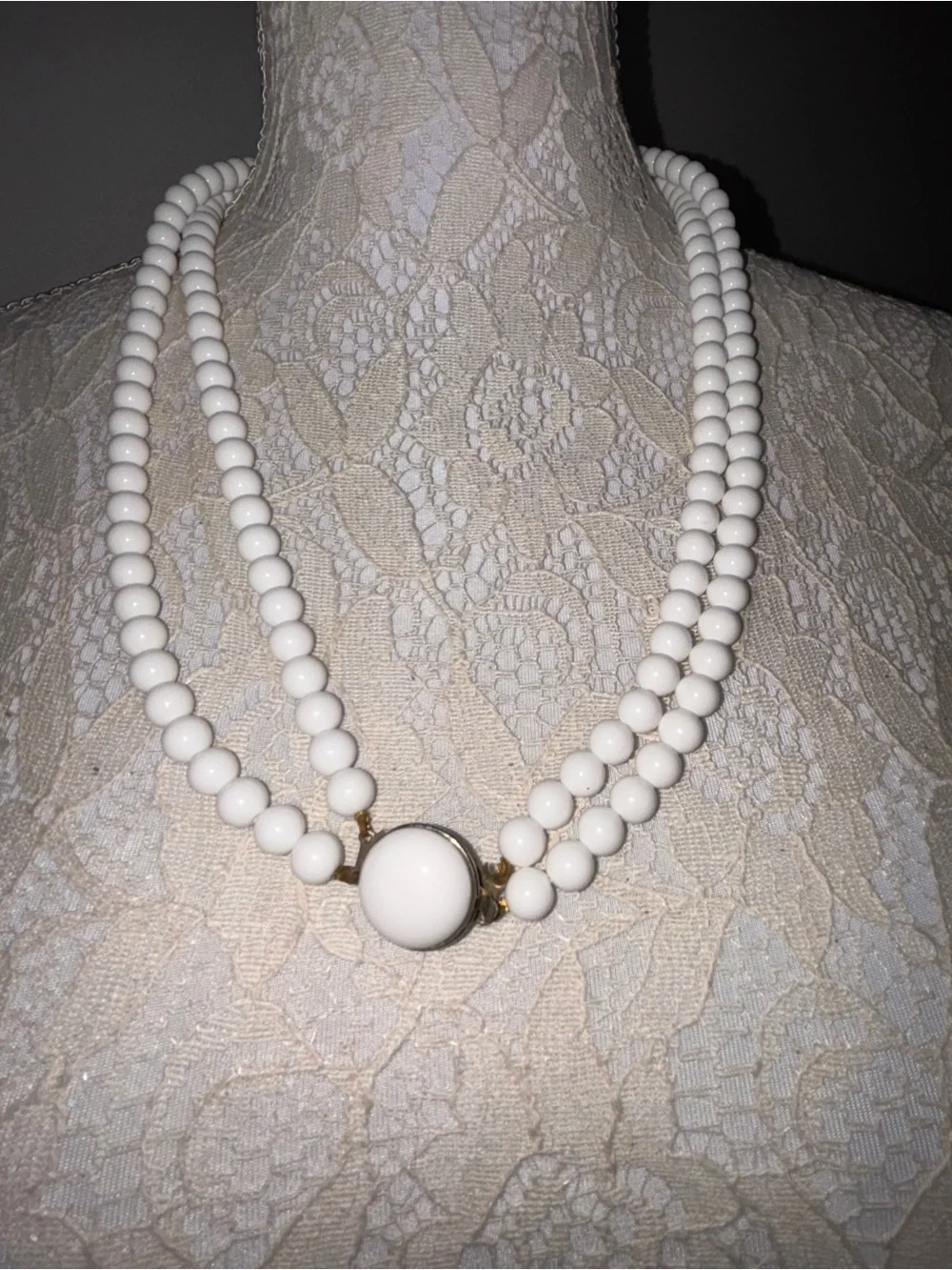 Vintage 1960s Multi Strand White Beaded Statement Necklace